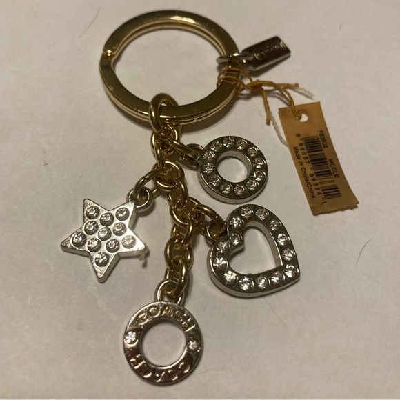 COACH Crystal-Studded Stars Hearts Circles Keychain Key Fob Purse Bag Charm NWT - Picture 1 of 6
